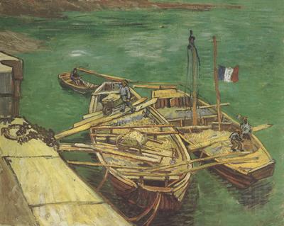 Vincent Van Gogh Quay with Men Unloading Sand Barges (nn04) Spain oil painting art